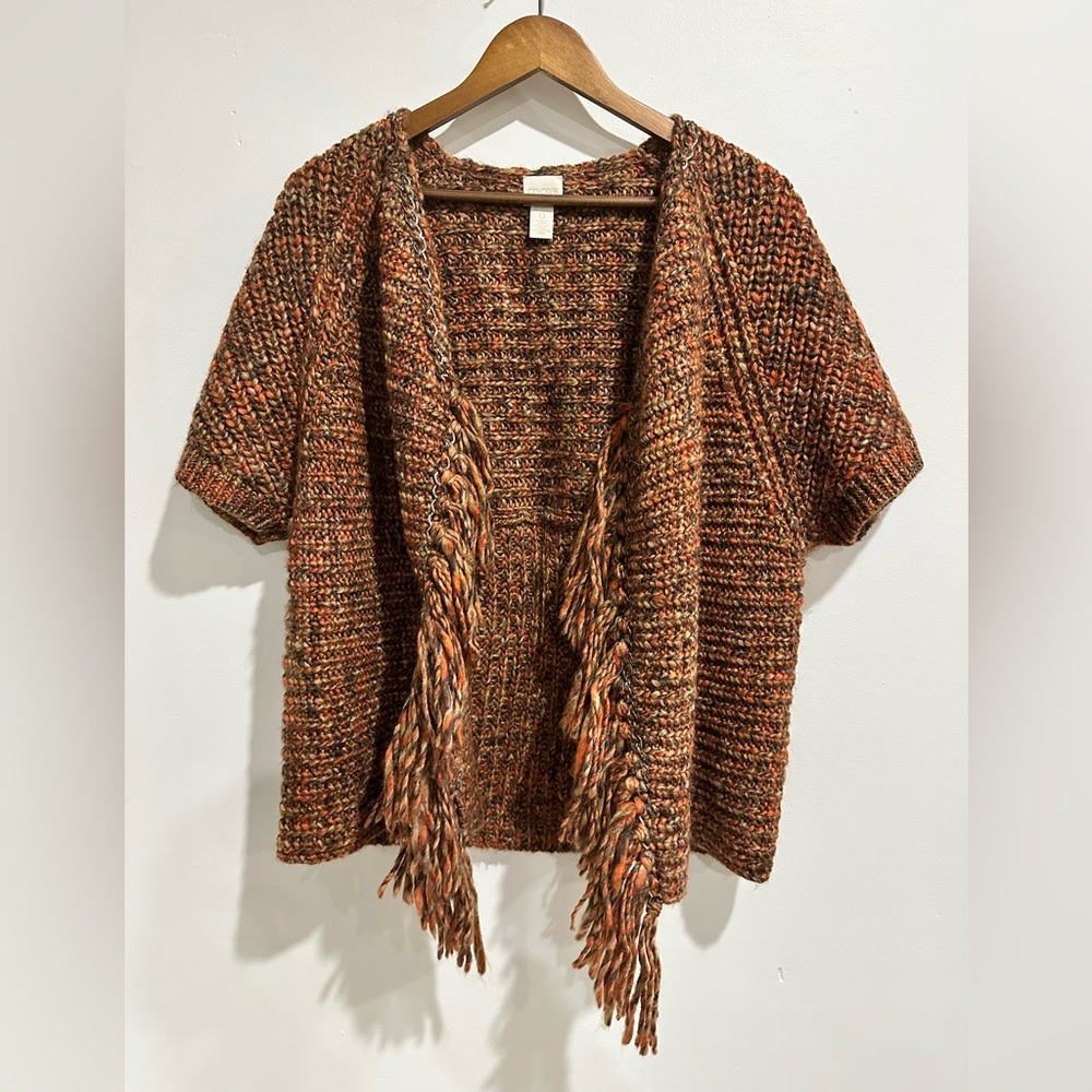 CHICO'S Katarina Hardware Fringe Short Sleeve Cardigan Size 0